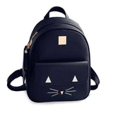 Cat Printing PU Leather Backpack for Girls Pink Teen Travel