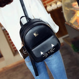 Cat Printing PU Leather Backpack for Girls Pink Teen Travel