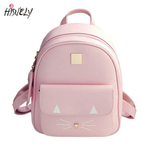 Cat Printing PU Leather Backpack for Girls Pink Teen Travel