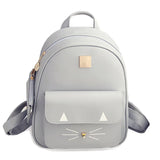 Cat Printing PU Leather Backpack for Girls Pink Teen Travel