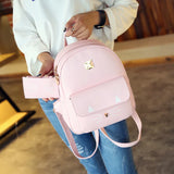 Cat Printing PU Leather Backpack for Girls Pink Teen Travel