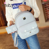 Cat Printing PU Leather Backpack for Girls Pink Teen Travel