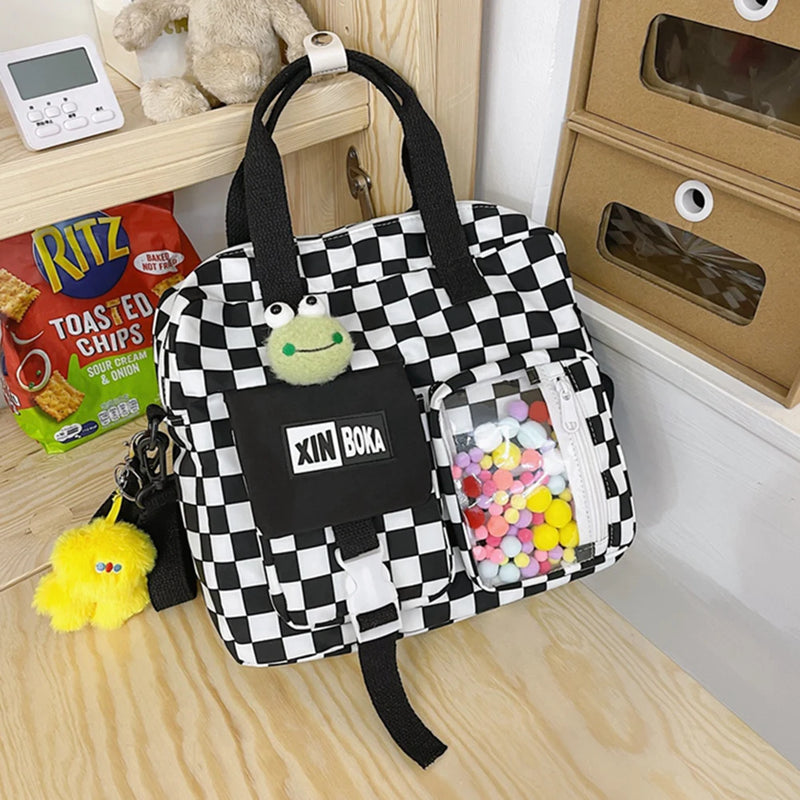 Japanese Plaid Shoulder Backpack Schoolbag
