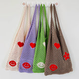 Knitted Large Capacity Shoulder Bag Ladies Casual Beach Mesh Hollow Flower Woven