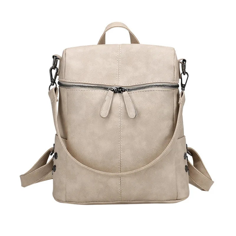 Waterproof Leather Backpack Women Purses Zipper Female Casual