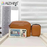 Leather Crossbody Bags Camera Headphone Pouch 2 in 1 Messenger Bags