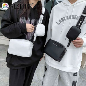 Leather Crossbody Bags Camera Headphone Pouch 2 in 1 Messenger Bags