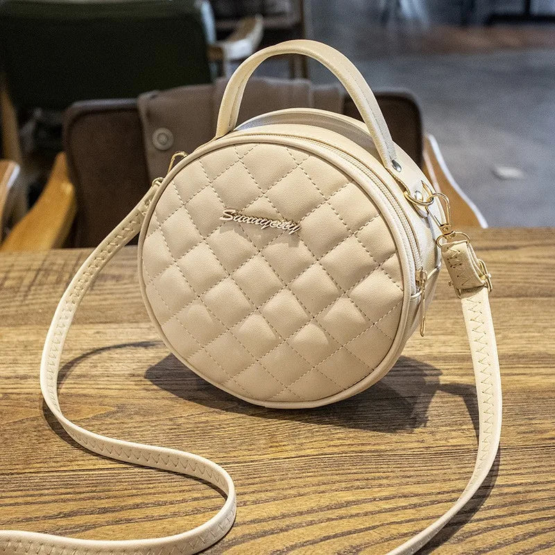 Lingge Small Round Bag Crossbody Shoulder Messenger Bag