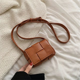 Square Weave Bags PU Leather Shoulder Crossbody Bags for Women
