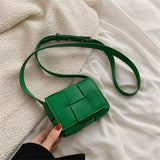 Square Weave Bags PU Leather Shoulder Crossbody Bags for Women