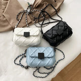 Leather Plaid Square Crossbody Bag Women's Handbag