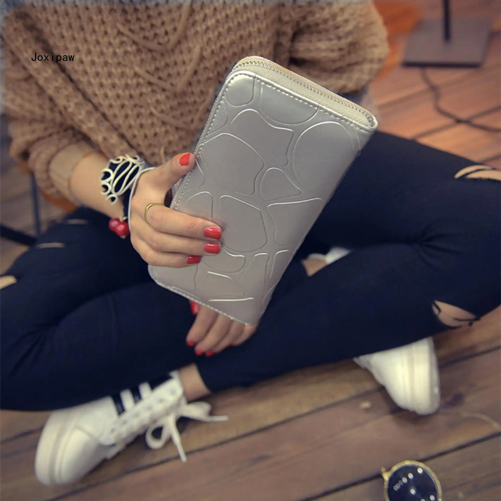 PU Leather Solid Zipper Women Wallet Long Purse Female Travel Clutch Wallet