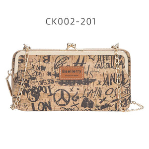 Women Wood Grain Chain Long Wallet High Phone Holder Classic Female Purse