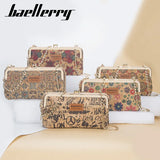Women Wood Grain Chain Long Wallet High Phone Holder Classic Female Purse