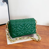 Plaid Shoulder Bag with Thick Chain Crossbody