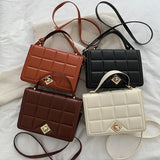 Plaid Women Shoulder Bag Small Square Top Handle Bags Metal Lock Ladies Handbags