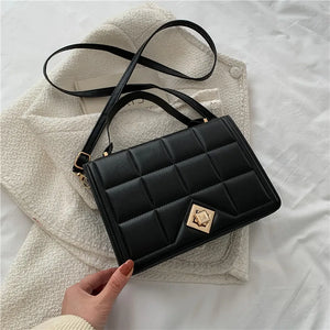 Plaid Women Shoulder Bag Small Square Top Handle Bags Metal Lock Ladies Handbags