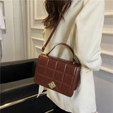 Plaid Women Shoulder Bag Small Square Top Handle Bags Metal Lock Ladies Handbags