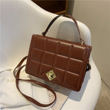 Plaid Women Shoulder Bag Small Square Top Handle Bags Metal Lock Ladies Handbags