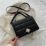 Plaid Women Shoulder Bag Small Square Top Handle Bags Metal Lock Ladies Handbags