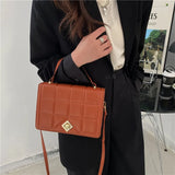 Plaid Women Shoulder Bag Small Square Top Handle Bags Metal Lock Ladies Handbags