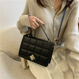 Plaid Women Shoulder Bag Small Square Top Handle Bags Metal Lock Ladies Handbags