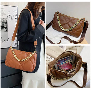 Retro Women Chain Handbag Shoulder Bags Brown Underarm Bag