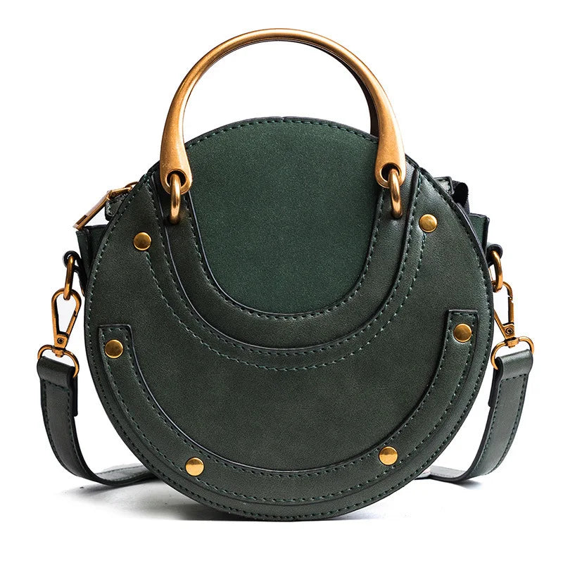 Small Round Leather Crossbody Bag for Women