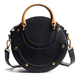 Small Round Leather Crossbody Bag for Women