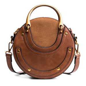 Small Round Leather Crossbody Bag for Women