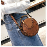 Small Round Leather Crossbody Bag for Women