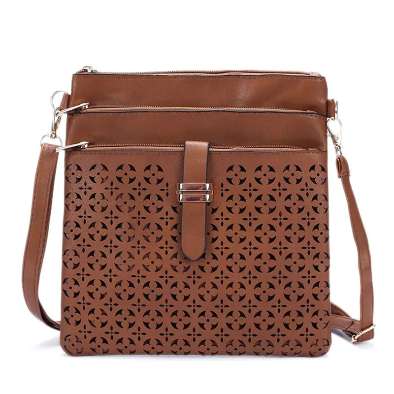 Women Messenger Bags Hollow Out Crossbody Bag Soft PU Leather Clutches Bolsas