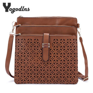 Women Messenger Bags Hollow Out Crossbody Bag Soft PU Leather Clutches Bolsas