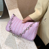 Stone Pattern Leather Women Underarm Shoulder Bags Flower Chain Handbag Tote