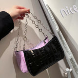 Stone Pattern Leather Women Underarm Shoulder Bags Flower Chain Handbag Tote