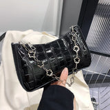 Stone Pattern Leather Women Underarm Shoulder Bags Flower Chain Handbag Tote