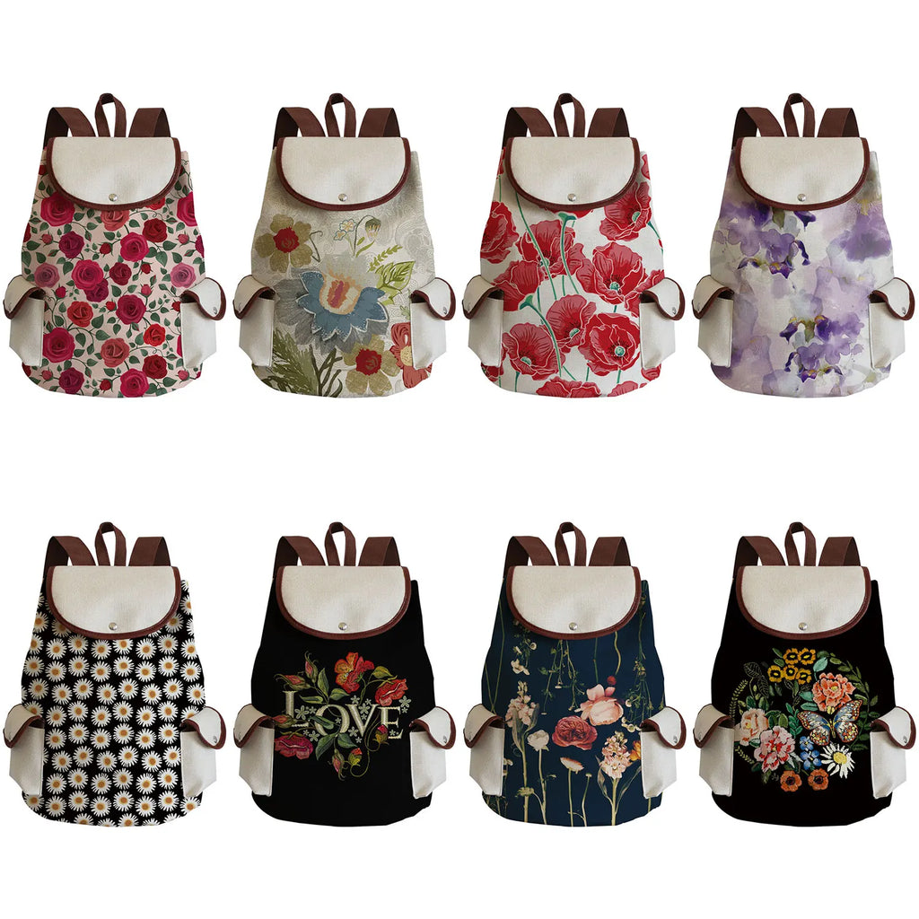Vintage Drawstring Backpacks Large Capacity Ethnic Style