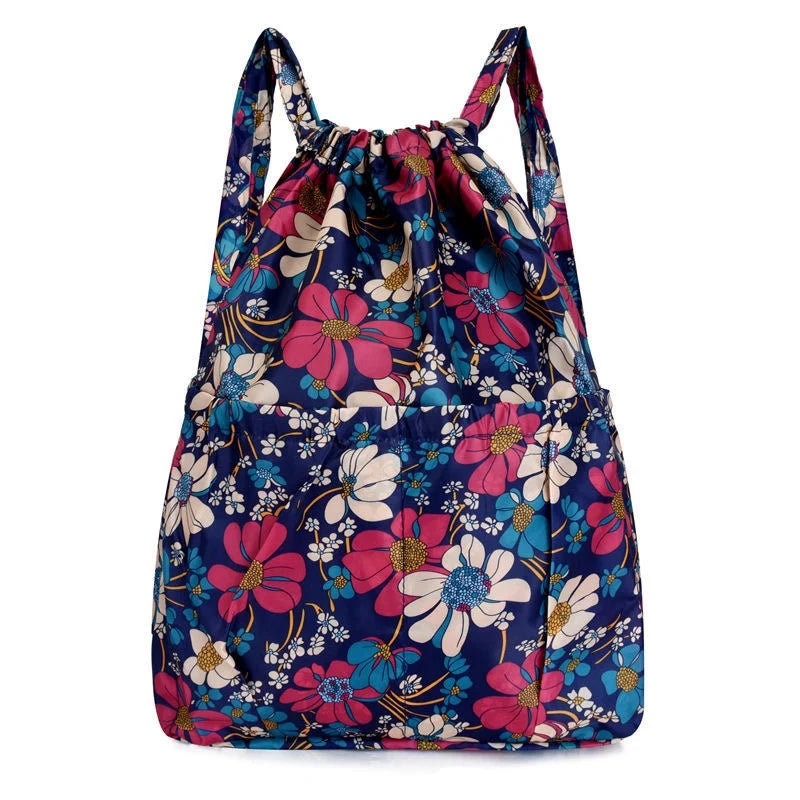 Ethnic Style Drawstring Backpack Large Capacity Waterproof Nylon Rucksack