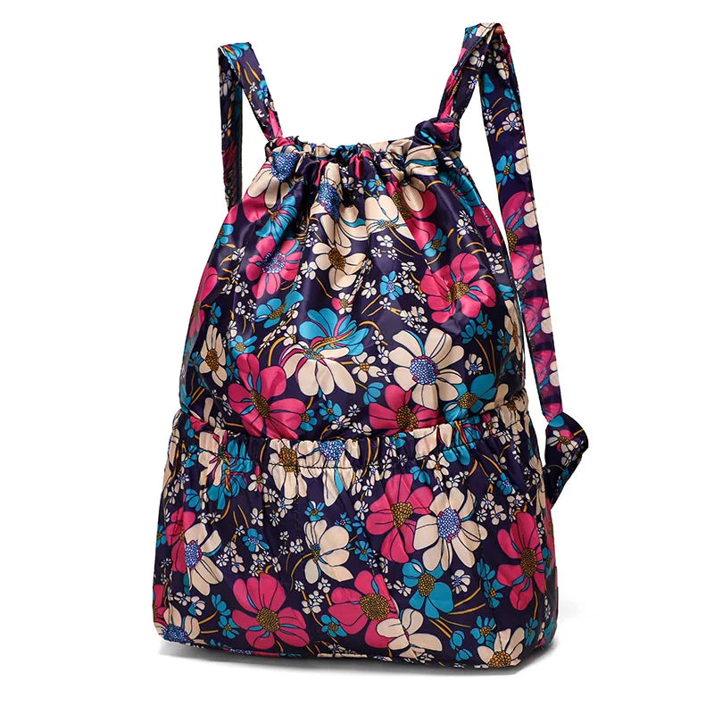 Vintage Drawstring Backpacks Women Large Flower Ethnic Style Waterproof Rucksack