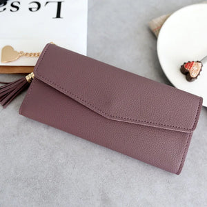 Women's Tassel Heart Zipper Long Clutch Wallet