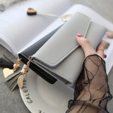 Women's Tassel Heart Zipper Long Clutch Wallet