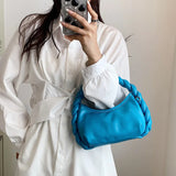 Woman Weave Handle Handbag Leather Clutch Purse Small Shoulder Bag