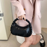 Woman Weave Handle Handbag Leather Clutch Purse Small Shoulder Bag