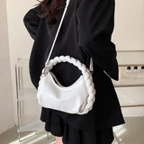 Woman Weave Handle Handbag Leather Clutch Purse Small Shoulder Bag