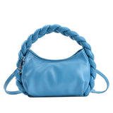 Woman Weave Handle Handbag Leather Clutch Purse Small Shoulder Bag