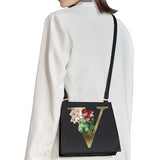 Golden Flower Commuter Shoulder Bag - Initial Name Letter Print