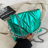 Green Silver Evening Clutch Chain Crossbody Bag Lady Envelope Sling Wallet