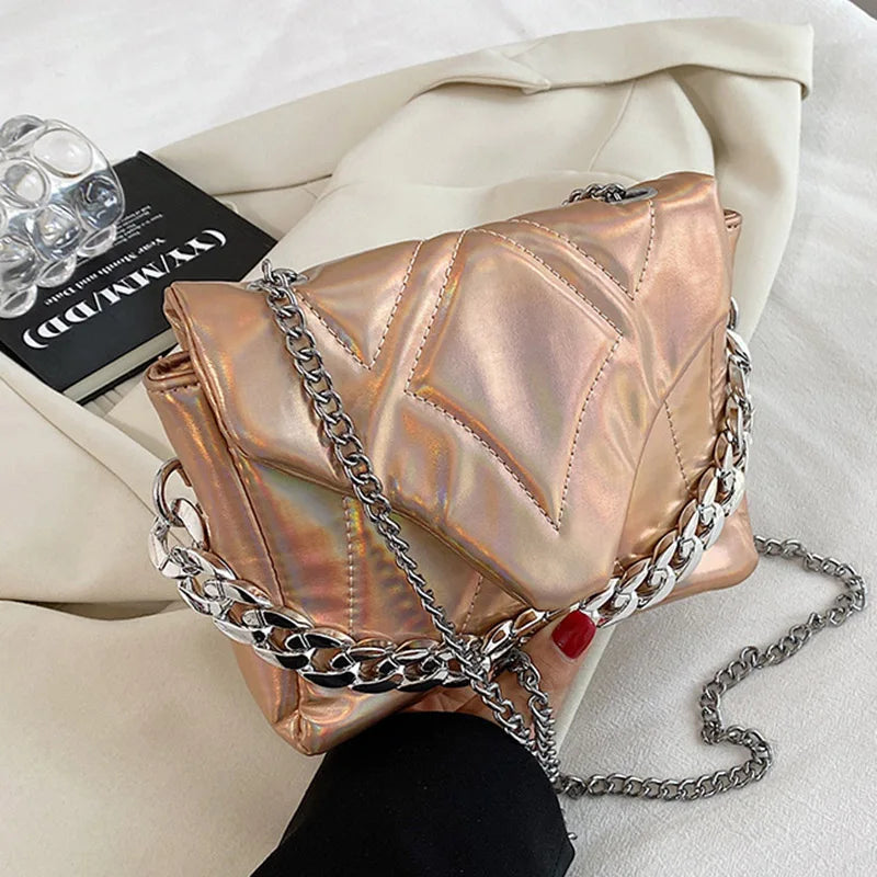 Green Silver Evening Clutch Chain Crossbody Bag Lady Envelope Sling Wallet