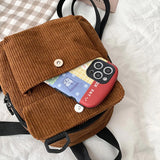 Women Corduroy Mini Backpack Small Bag Casual Student Bookbags