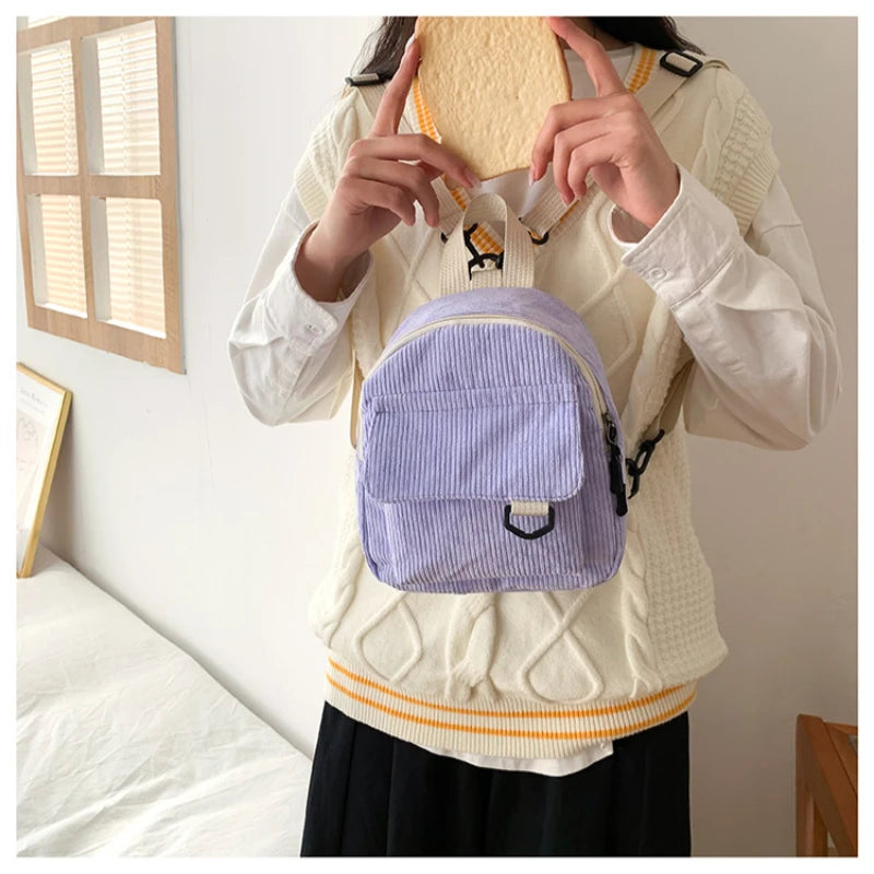 Corduroy Women Mini Backpack Casual Bookbag
